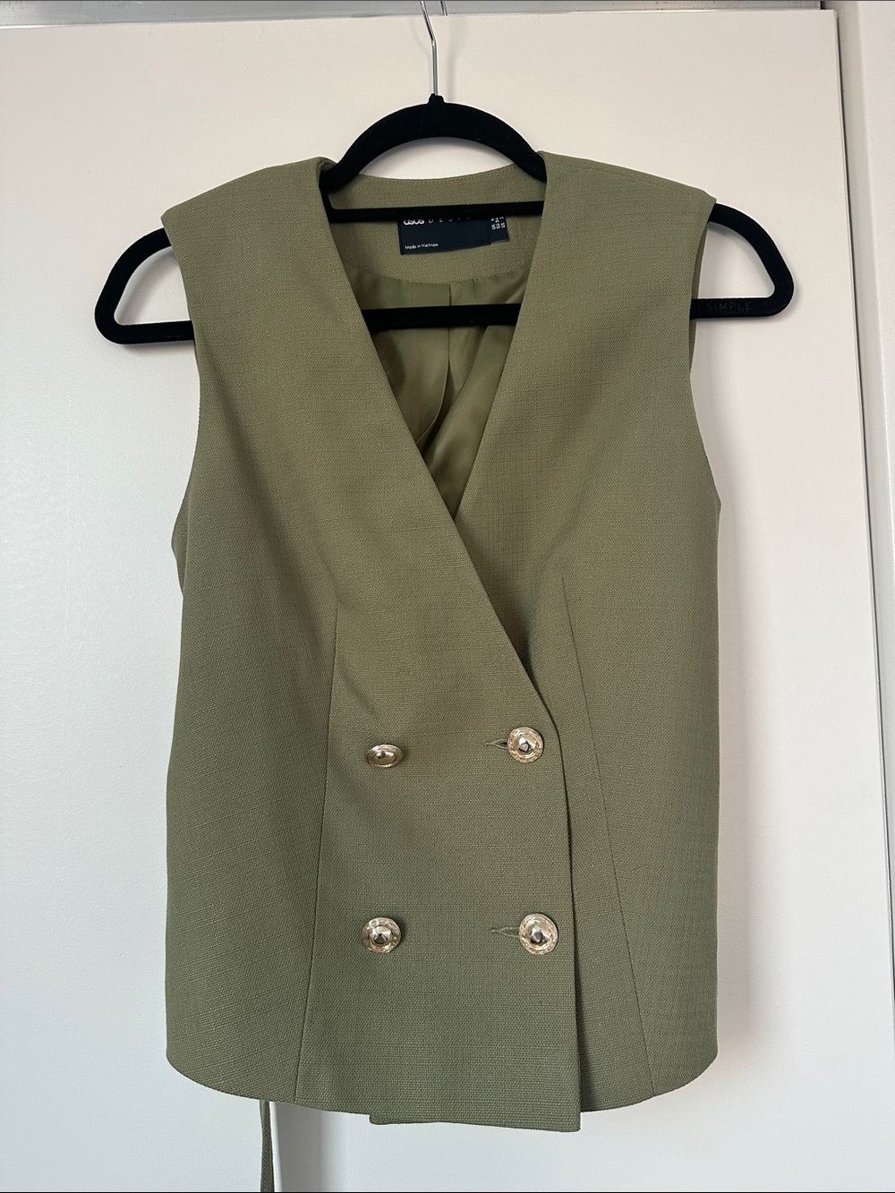 ASOS Olive Green Double-Breasted Sleeveless Blazer Vest
